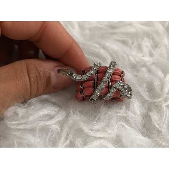 Vintage adjustable statement snake stretch ring crystal embellishment‎ coral - Picture 4 of 5